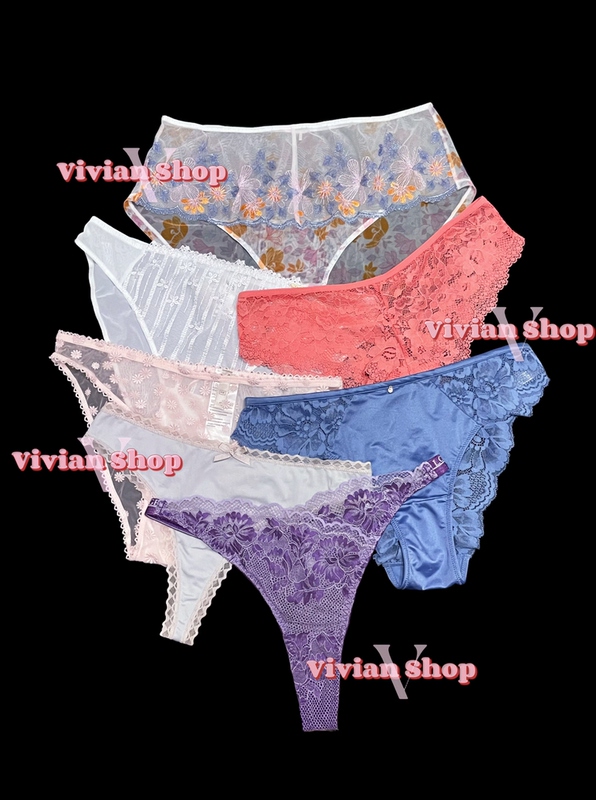 European and American Style Sexy Orange, Blue, Gray, Pink, White Plaid Embroidered Floral Lace Triangle Panties, Thong, G-String