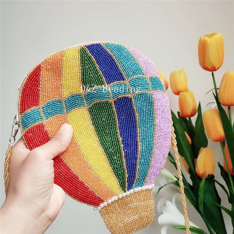 Creative hand-made diy mobile bag rainbow bead bag slanted bead bag female colored hot balloon embroidery weaving zero wallet