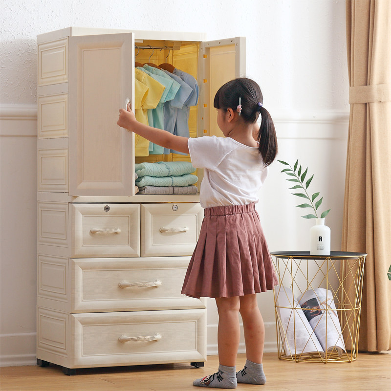Baby wardrobe double door storage cabinet children's locker plastic simple baby sorting cabinet multi-layer drawer type