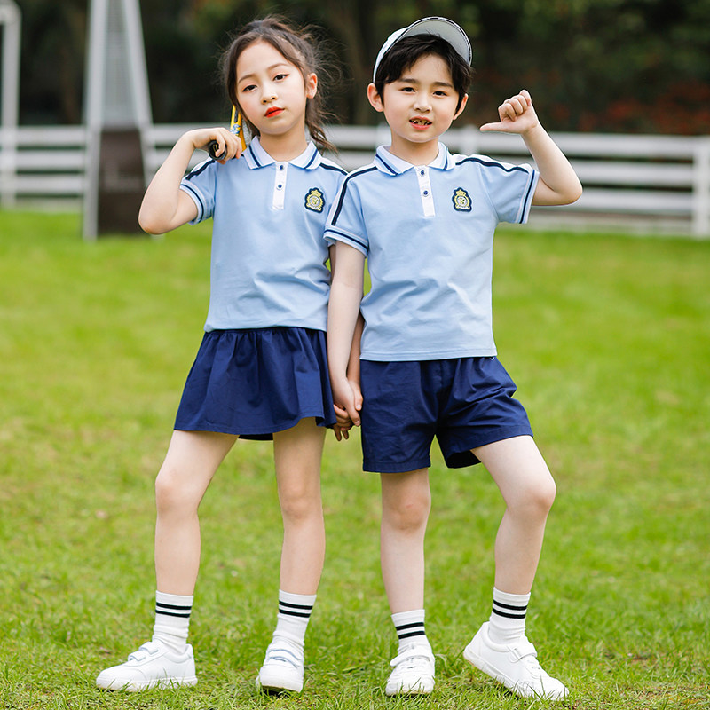 Kindergarten uniforms, blue sportswear, summer clothes, primary school students, school uniforms, graduation clothes, children's cotton class clothes, performance clothes