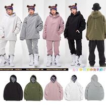 Discount Korean mens and womens ski snowboard double board white gray sweater waterproof padded ski suit Ski pants set