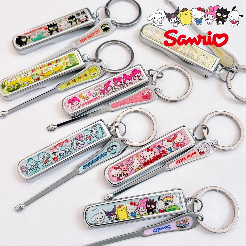 Sanrio Nail Clipper and Ear Pick Set Hello Kitty Nail Clippers for Home Use Cute Couple Cartoon Keychain