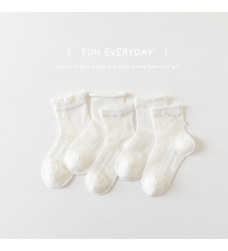 Girls' Socks Spring and Summer Thin Pure Cotton Children's Seamless Short Socks Summer Mesh Baby Girl White Lace Princess Socks — 11