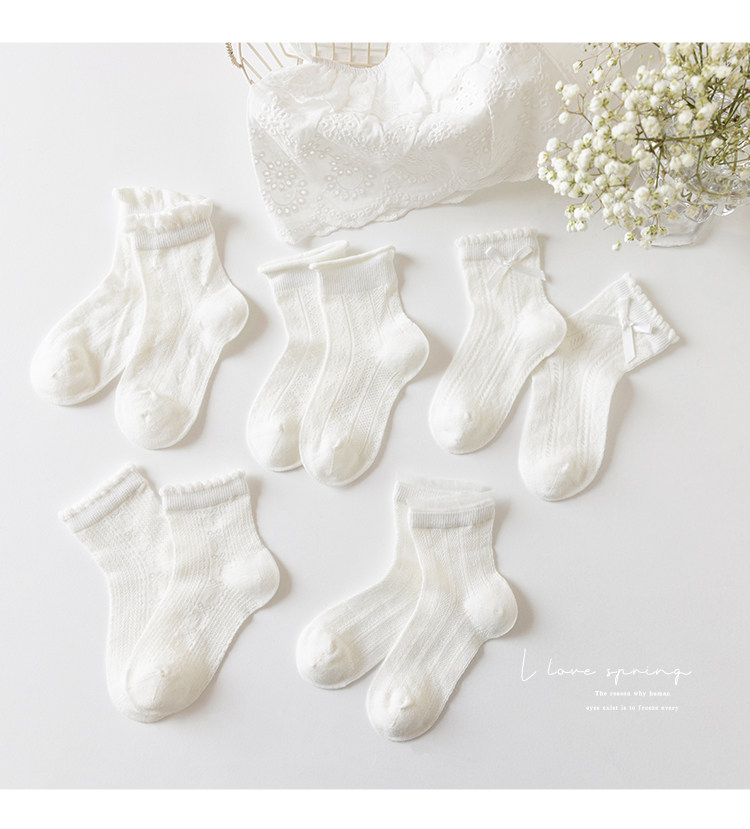 Girls' Socks Spring and Summer Thin Pure Cotton Children's Seamless Short Socks Summer Mesh Baby Girl White Lace Princess Socks — 7