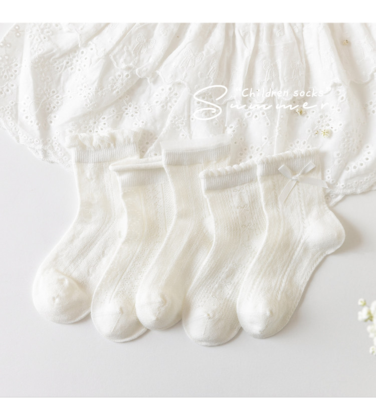 Girls' Socks Spring and Summer Thin Pure Cotton Children's Seamless Short Socks Summer Mesh Baby Girl White Lace Princess Socks — 8