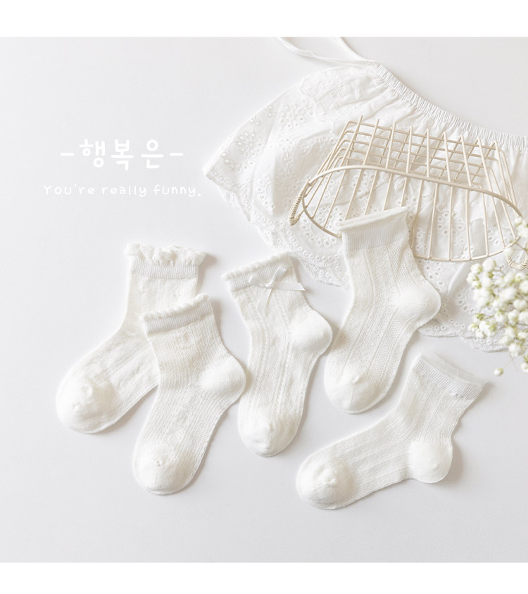 Girls' Socks Spring and Summer Thin Pure Cotton Children's Seamless Short Socks Summer Mesh Baby Girl White Lace Princess Socks — 6