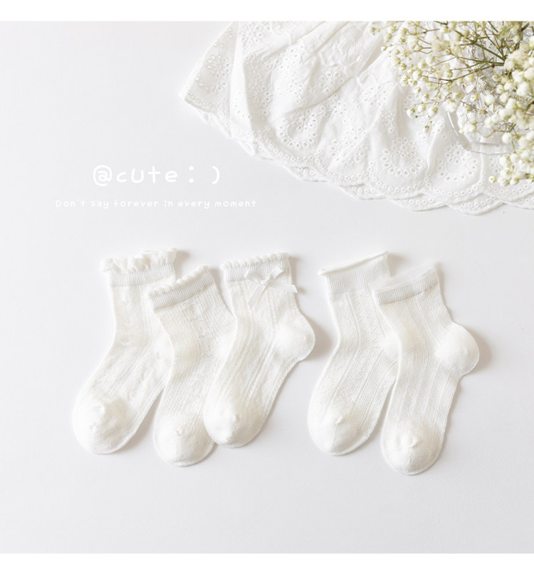 Girls' Socks Spring and Summer Thin Pure Cotton Children's Seamless Short Socks Summer Mesh Baby Girl White Lace Princess Socks — 5