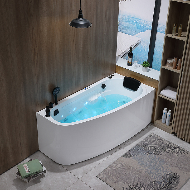 Acrylic Curved Bathtub for Small Households, with Surfing Massage, Constant Temperature, Large Waterfall, Independent Bathtub 1.31.7
