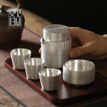 Silver Jian express cup Pure silver package Porcelain travel tea set Handmade gilt silver pot and two cups Simple portable office