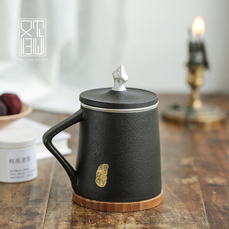 Ceramic mug office tea cup tea cup with lid filter Cup gilt silver sterling silver high grade custom logo
