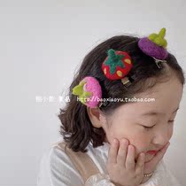 2021 Autumn Winter South Korea South Gate New Children Hair Accessories Girl Solid Fruit Goat Hair Felt Hair Clip Margin Clip Top Clip
