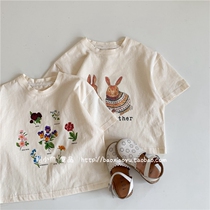 Bao Xiaoyu 2022 summer new Korean girl Korean version all-match cartoon flower rabbit short-sleeved cotton T-shirt top