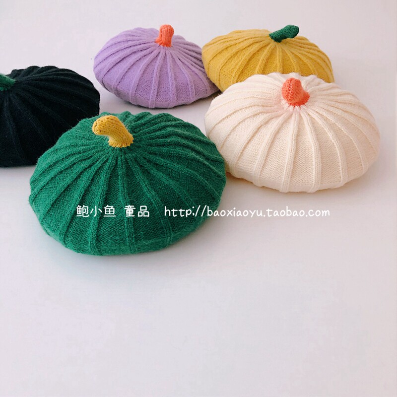Bao Xiaofish 2021 Autumn and Winter New Korean Children's Hat Candy Knitted Hair Painter Beret