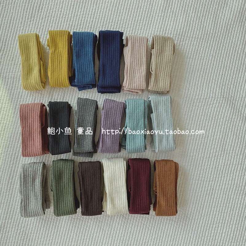 2022 Spring models new Korean children's pants socks girls candy color elastic soft glutinous pit strips cotton pants socks