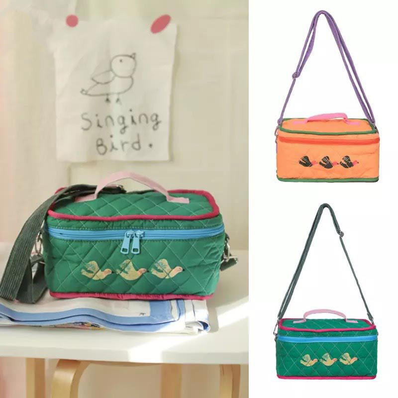 2022 autumn new Korean Amb with the same embroidery bird quilted crossbody handbag storage storage bag