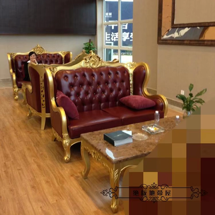 Sofa phong cách châu Âu kết hợp đồ gỗ rắn phòng khách sofa vải căn hộ nhỏ tân cổ điển sofa khách sạn câu lạc bộ sofa - Nội thất khách sạn