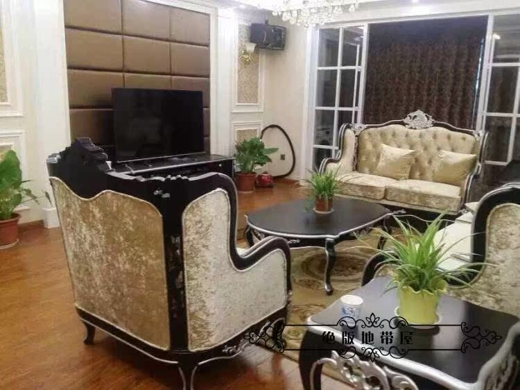 Sofa phong cách châu Âu kết hợp đồ gỗ rắn phòng khách sofa vải căn hộ nhỏ tân cổ điển sofa khách sạn câu lạc bộ sofa - Nội thất khách sạn