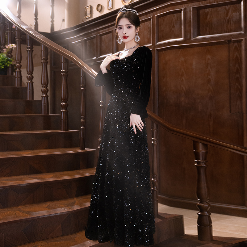 Evening Dress Plus Size for Curvy Women, Slimming, High-End, Long-Sleeved, Light Luxury, Elegant, Hostess, Banquet, Annual Meeting, Sequin Dress Evening Dress Plus Size for Curvy Women, Slimming, High-End, Long-Sleeved, Light Luxury, Elegant, Hostess, Banquet, Annual Meeting, Sequin Dress