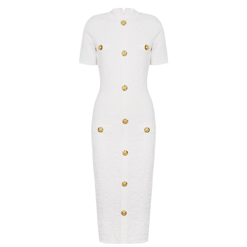 Balmanjina 2026 Summer New Socialite Internet Celebrity Fashion Knitted Long Dress with Heavy Embossed Pattern Short Sleeve Dress Balmanjina 2026 Summer New Socialite Internet Celebrity Fashion Knitted Long Dress with Heavy Embossed Pattern Short Sleeve Dress