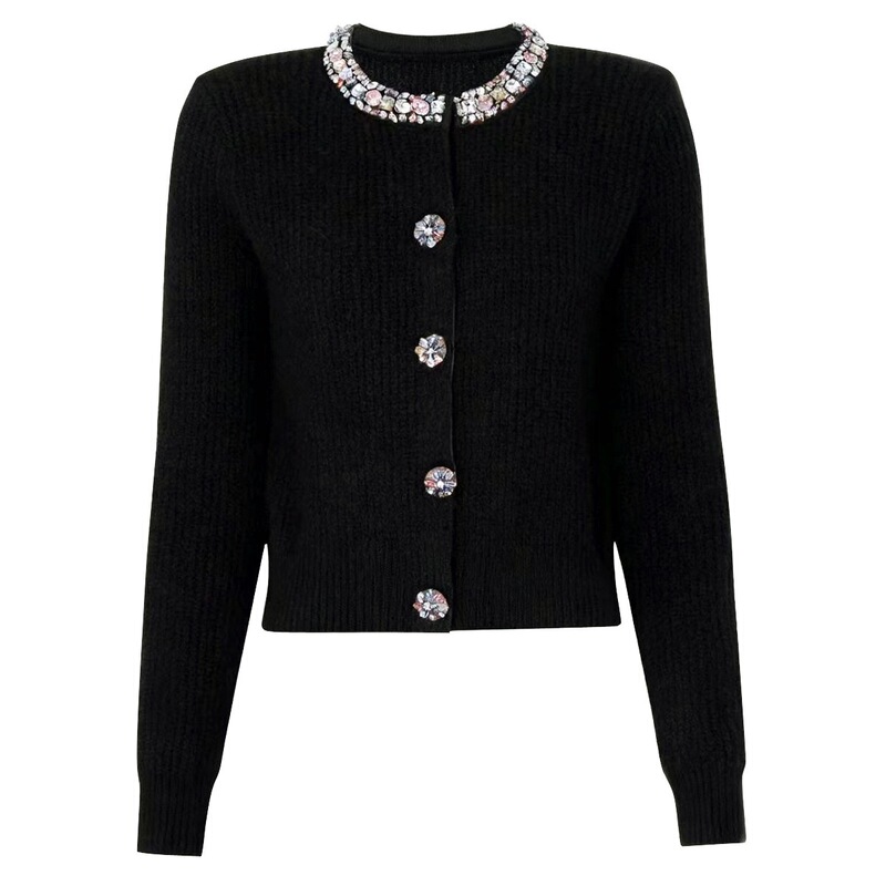 Balmanjina 2026 Spring and Autumn New Fashionable and Elegant Internet Celebrity Rhinestone Knitted Sweater Top Jacket