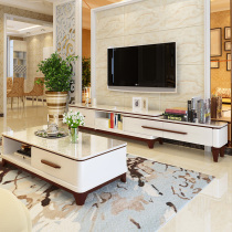 Marble TV cabinet coffee table combination modern simple retractable Nordic TV cabinet living room small apartment rock board