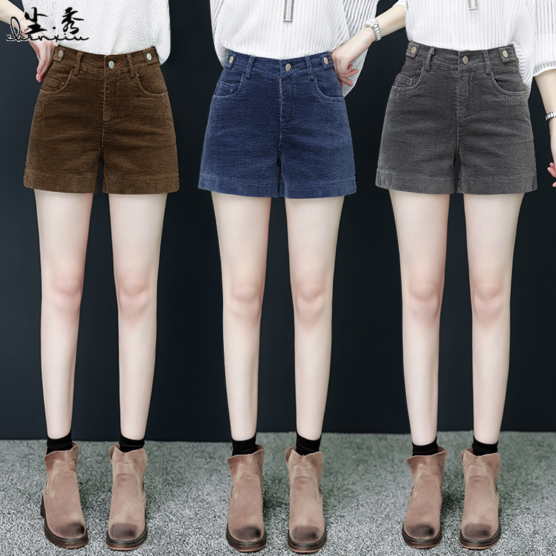 Light cordude pants shorts female spring 2023 new outer wear hundred and thin pants high - waist broad leg casual boots