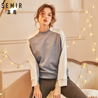 Đồ ngủ nữ Senma áo len dài tay giản dị tay áo màu raglan có thể mặc bên ngoài nhà quần áo sơ mi nữ mùa xuân và mùa thu đồ lót ibasic