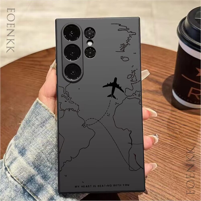 Airline Route Compatible with Samsung S26Ultra/S25Fe/S24/S23 Matte Phone Case S22Ultra Aviation Map A56/A55/A54/A15/A25 Map A26 Full Coverage A36/A35