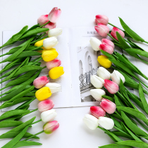 Tulip simulation flower high grade Pu single white fake flower with vase ins Nordic living room decoration pieces