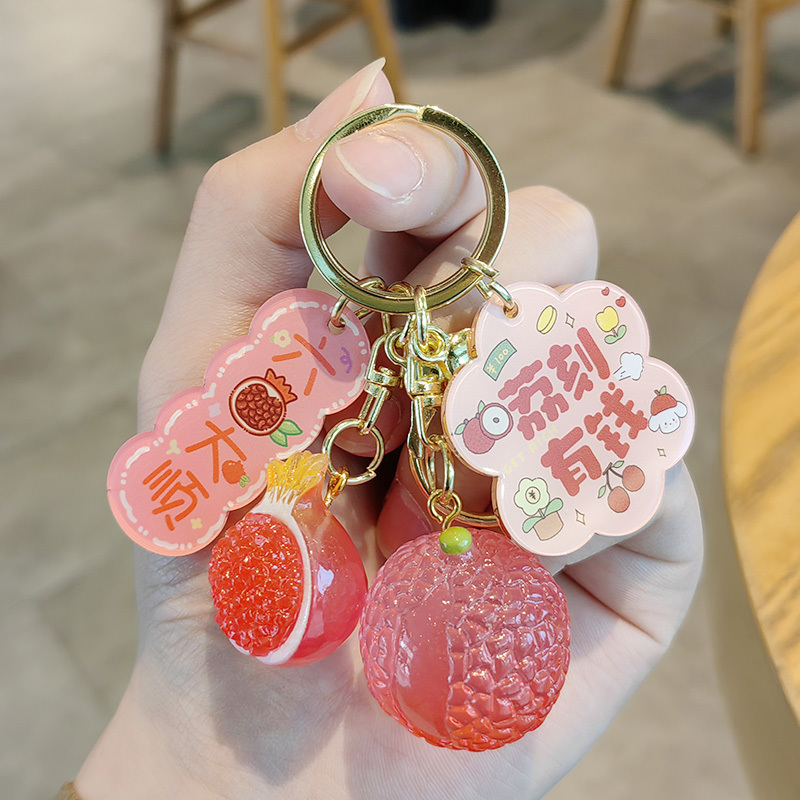 Fruit Strawberry Apple Lychee Cute Text Keychain Creative Meaning Pendant Decoration Couple Women Backpack Gift