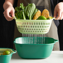 Double-layer washing basin drain basket Net red fruit plate washing rice artifact basket household kitchen leaking drain basket
