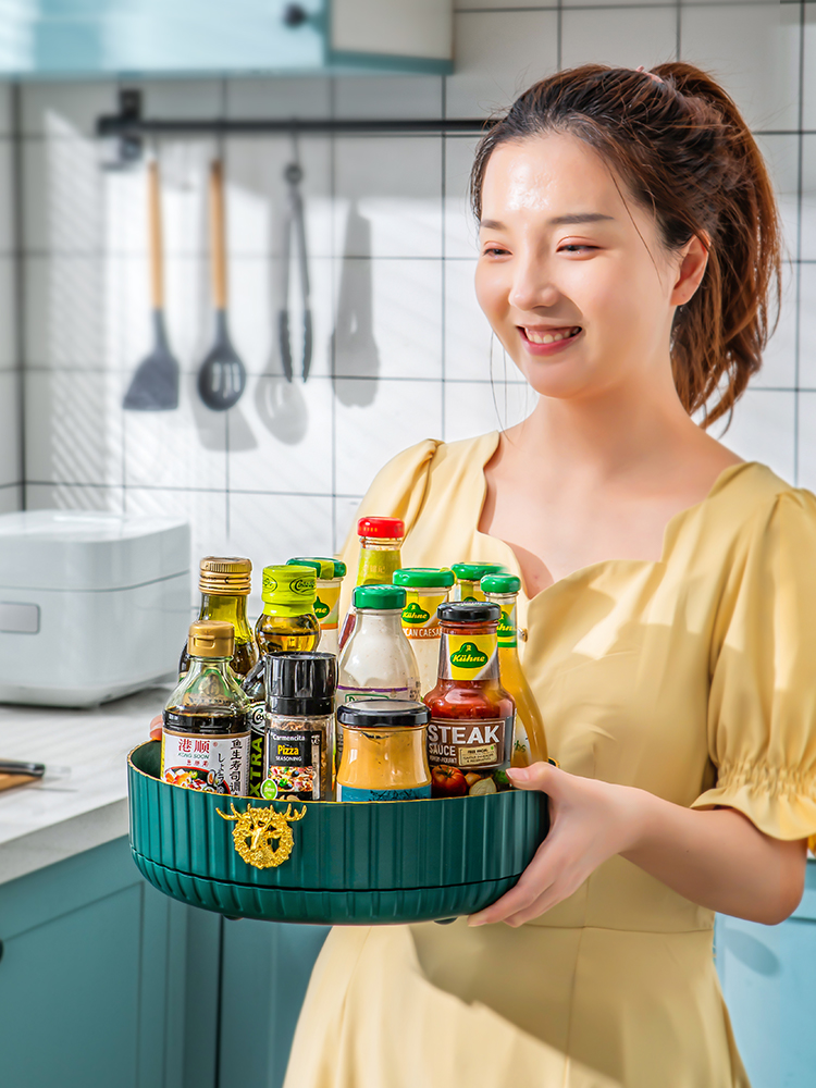 Jielishen kitchen rotatable condiment rack condiment countertop multi-functional soy sauce vinegar corner storage shelf