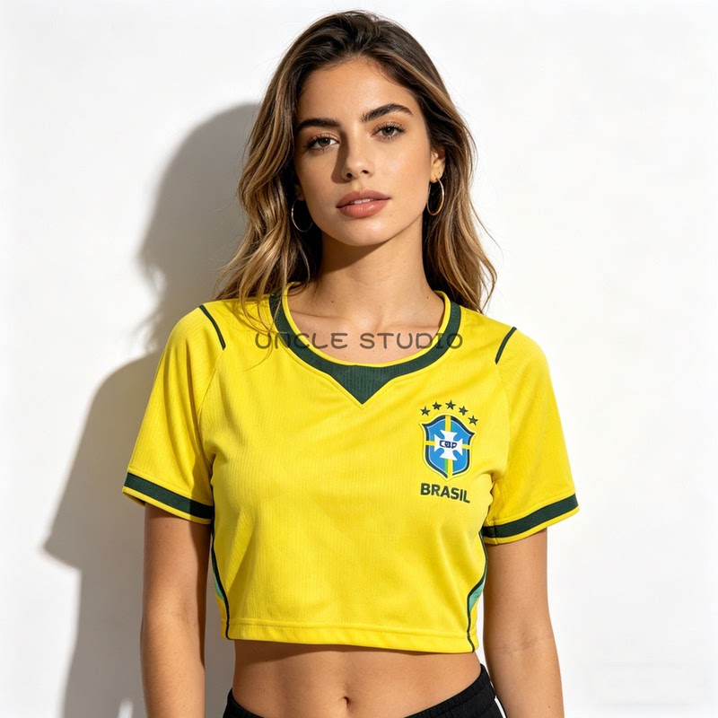 2026 Summer Argentina, Brazil, Mexico Soccer Uniforms, Portugal Cheerleading Crop Top Short-Sleeved Shirt for Women