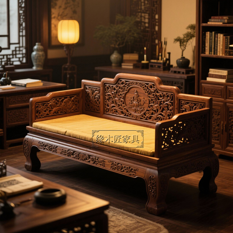 Tibetan-Style Carved Sofa Bed, Painted Luohan Bed, Solid Wood Cross-Legged Meditation Bed, Tatami Bed, Master Bed, Zen Seat