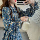 Spring age-reducing printed stand-collar chiffon shirt for women