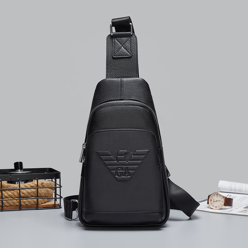 2025 New Armani Chest Bag for Men, Genuine Leather, Soft, Authentic Brand Men's Shoulder Bag, Cowhide Crossbody Backpack