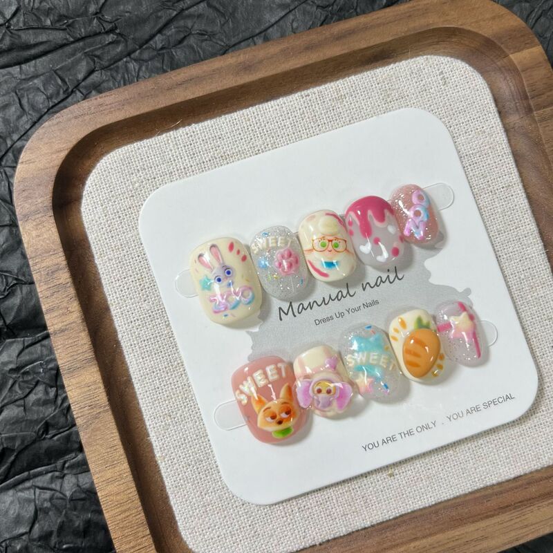 Zootopia Handmade Wearable Nails Short Round Brightening Nail Patches Removable Fake Nail Accessories
