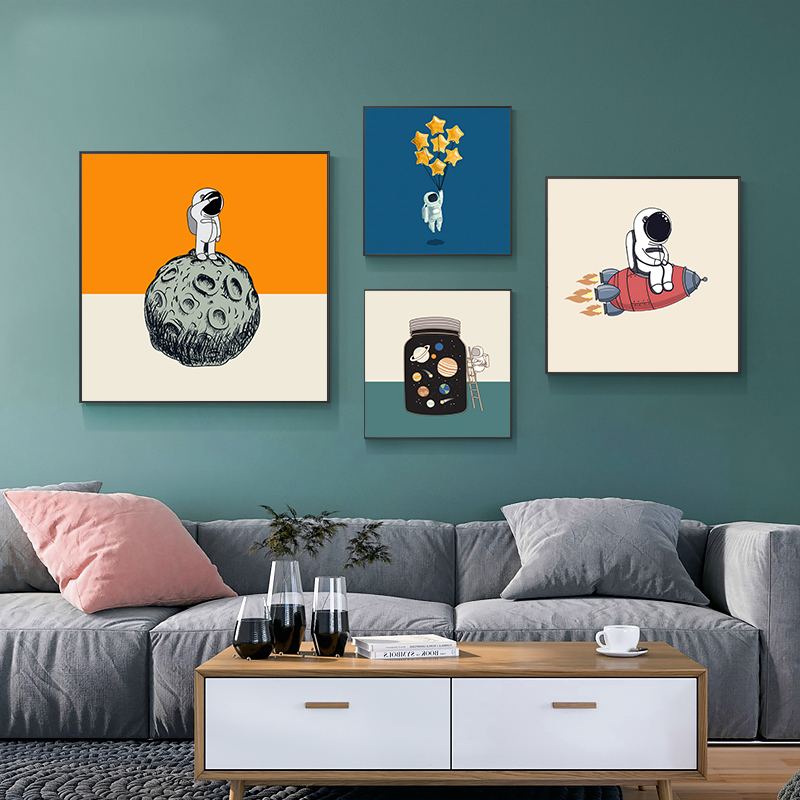 Children Bedroom Bedside Decoration Painting Astronaut Boy Space Starry Sky Wall Painting Room Hanging Painting Nordic Creative Mural Painting