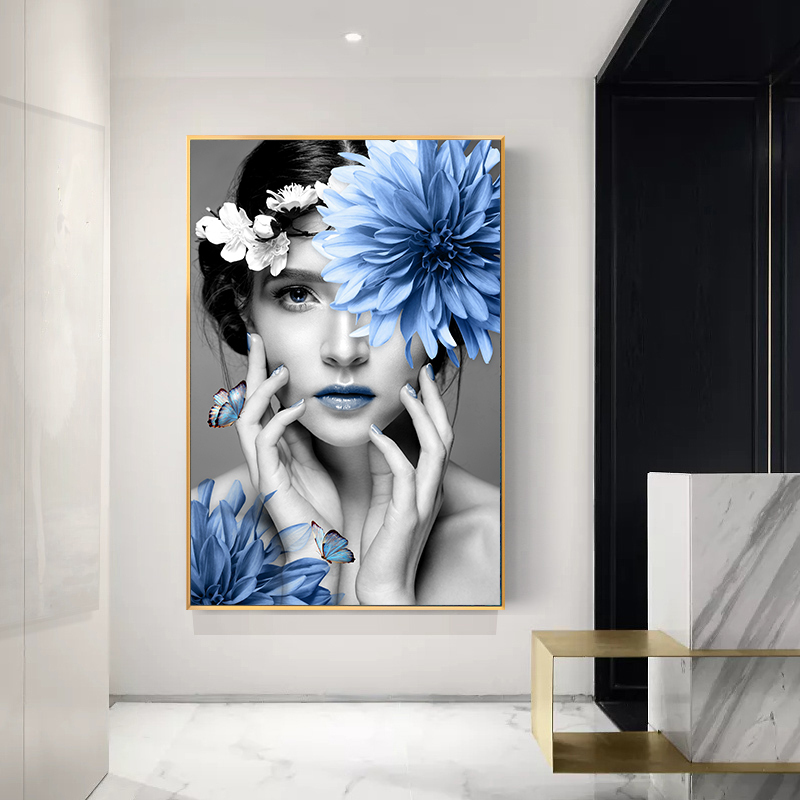 Art character decorative painting modern minimalist black and white style personality creative beauty living room painting woman bedside painting