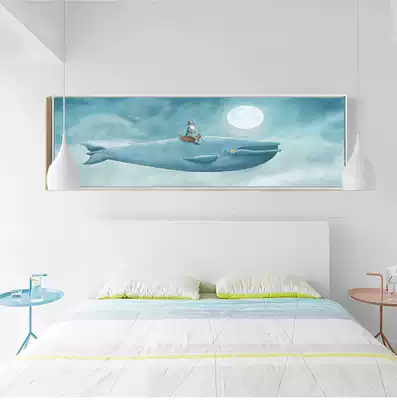 Modern minimalist children's room decorative painting boy bedroom bedside painting Nordic ins style cartoon triple mural