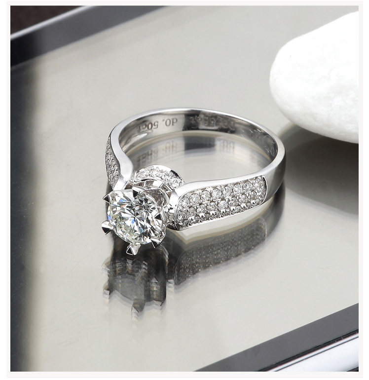 18K gold drill ring 30 points 50 Diamond ring female 1 carat courting wedding Platinum Explicit Drilling Group Inlaid