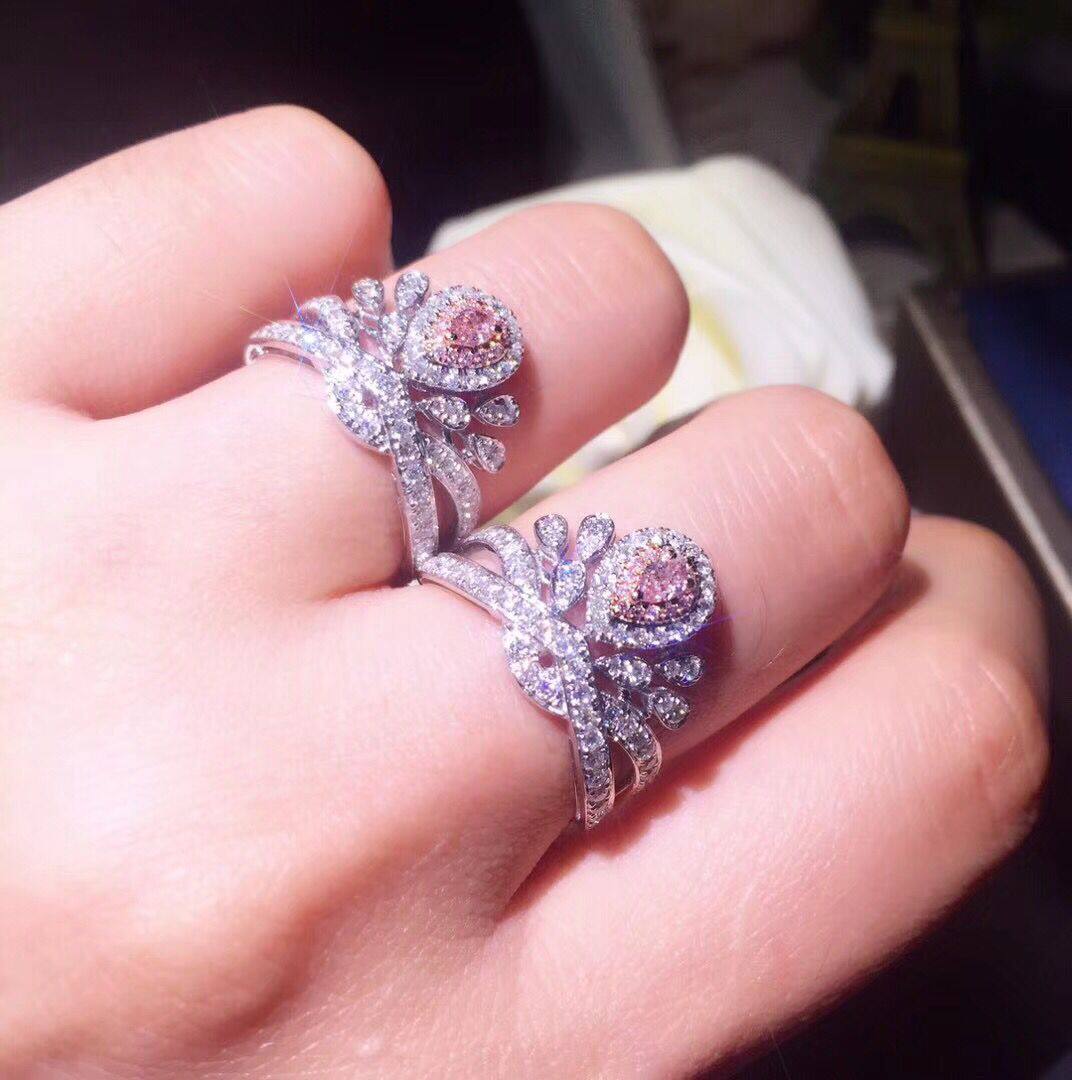 18K white gold drop-shaped pink diamond diamond ring romantic marriage crown luxury group diamond ring female