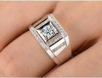 White 18k golden man diamond ring diamond ring wedding engagement marriage proposal couple pair ring luxury group inlaid wide version