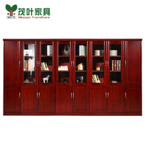 Maoye office furniture red walnut paint solid wood veneer landing file cabinet information display case bookcase 207-1