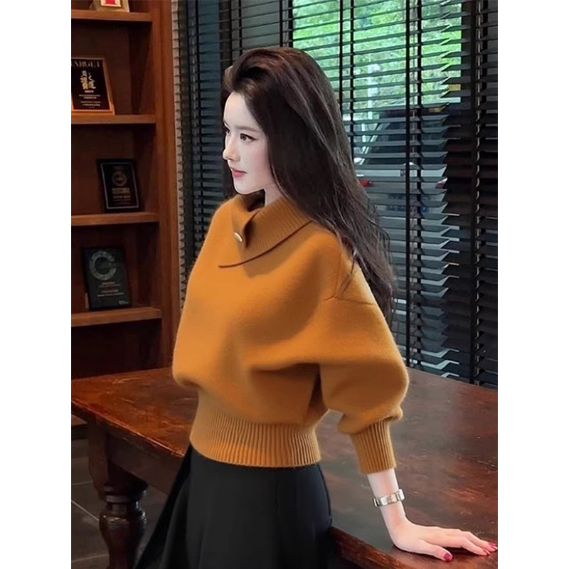 French-Style Orange Pullover Sweater for Women, New Autumn and Winter Style, Lazy Style, Soft and Thick, Warm Knitted Top