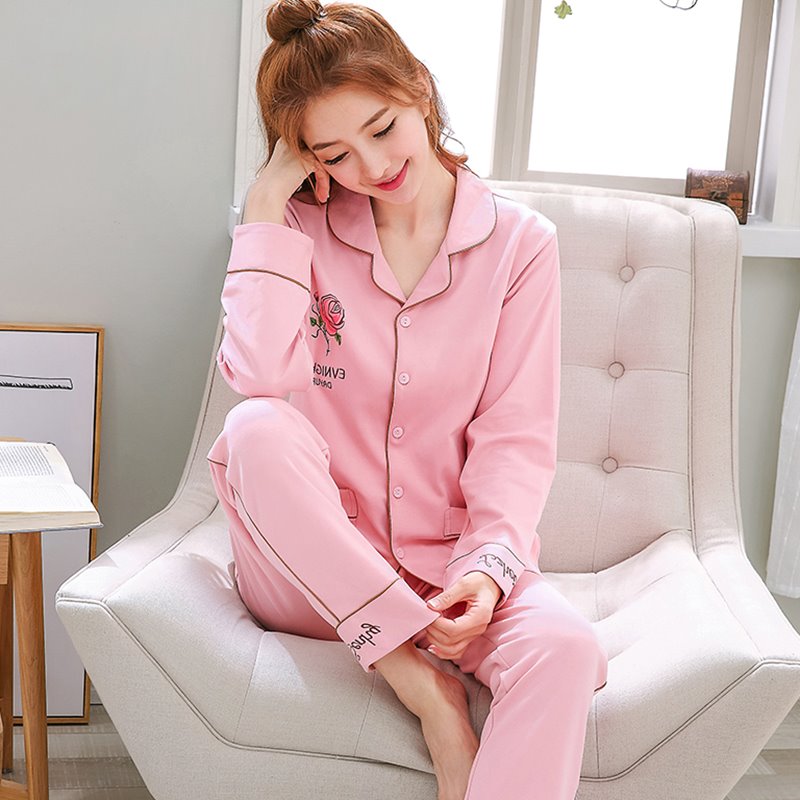 Bộ đồ ngủ nữ dài tay áo mùa xuân hè mỏng dễ thương chút ve áo cardigan bộ bông trăng tăng quần áo đang về nhà.