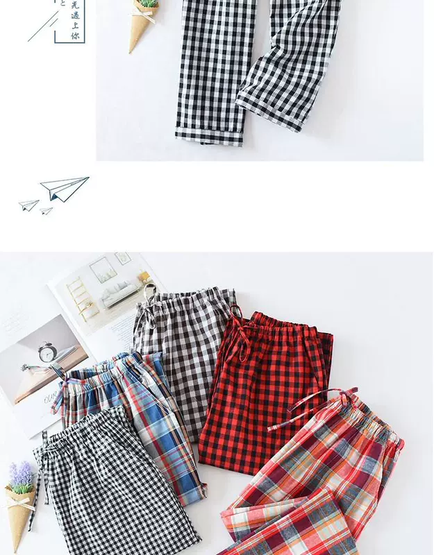 Quần cotton dệt trong nhà dành cho nữ mùa xuân, quần pyjama thô cũ, quần cotton đầu mùa thu rộng rãi, mặc ngoài thông thường - Quần tây