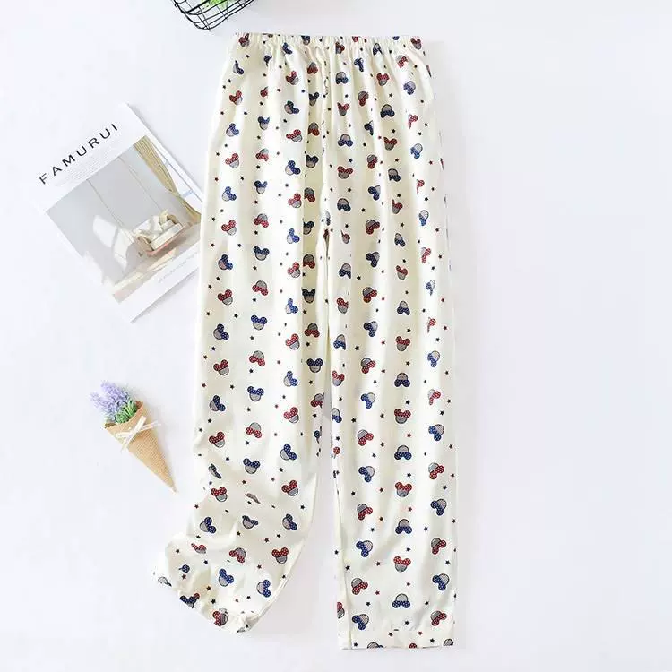 Mùa xuân dành cho phụ nữ bằng bông Pijama Quần bông ở nhà Quần rộng rãi Kích thước lớn Trang chủ thông thường Cha mẹ Quần mùa hè Quần điều hòa mỏng - Quần tây