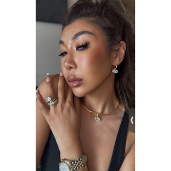Xiaoxijia haili's same necklace, earrings, ring set, light luxury, sparkling diamonds, simple and versatile, full of diamonds, european and american niche