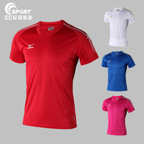 Mizuno Mizuno Mens football shirt V-neck semi-short sleeve T-shirt Jersey Team light printing Team uniform Top